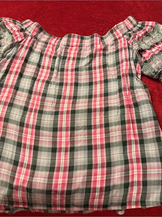 ivy jane Tops - ivy jane Pink and Green Plaid Off-Shoulder Blouse